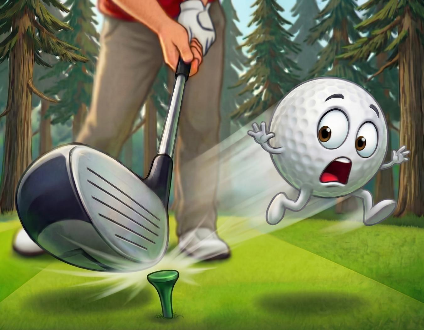 A golf club sends Ace flying off the tee